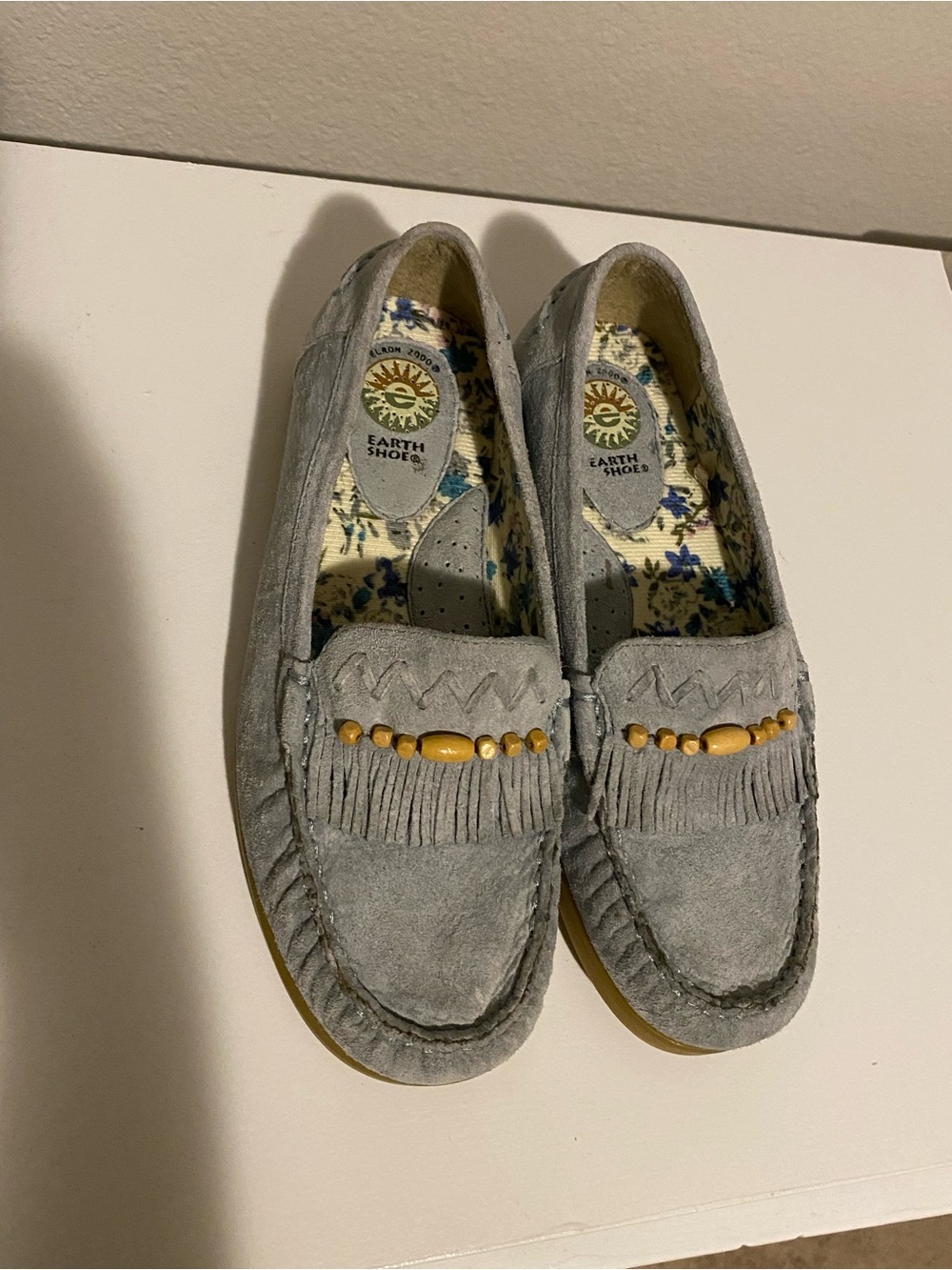 Earth  Gray Suede Fringe Moccasin Loafers